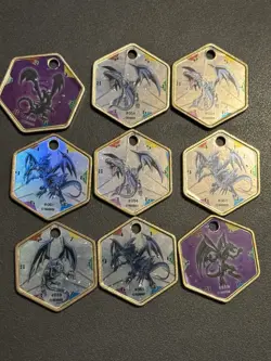 Yugioh Takahashi 9 HOLO Metal Medallion Hexor Lot! Blue Eyes White Dragon!! - Image 1