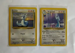 Lot of 2 Pokemon Base Set Cards Dratini 26/102 Dragonair 18/102 No Holo WOTC - Image 1