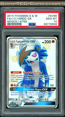 PSA 10 ⭐Pokemon Lycanroc GX SV66 66 Full Art Shiny Hidden Fates Sun Moon Graded - Image 1