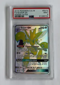 2019 POKEMON SUN & MOON HIDDEN FATES #SV72 FULL ART/SCIZOR GX PSA 9 - Image 1