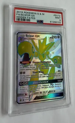 2019 POKEMON SUN & MOON HIDDEN FATES #SV72 FULL ART/SCIZOR GX PSA 9 - Image 4