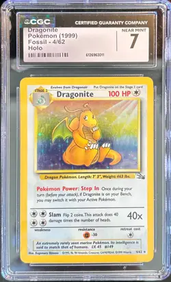 1999 POKEMON FOSSIL #4 DRAGONITE-HOLO CGC 7 - Image 1