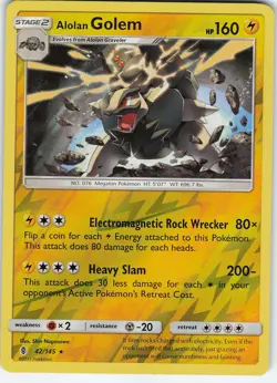 Alolan Golem 42/145 Reverse Holo Holo Rare SM - Guardians Rising NM Pokemon - Image 1
