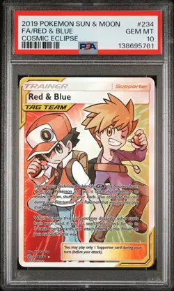 2019 POKEMON SUN & MOON COSMIC ECLIPSE #234 FULL ART/RED & BLUE PSA 10 - Image 1