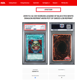 2019 YuGiOh Korean LOB Reprint Pot of Greed #K119 PSA 10 Gem Mint POP 16 - Image 3