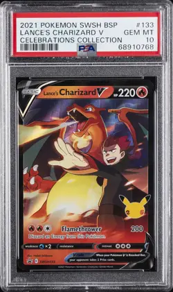 2021 POKEMON SWSH BLACK STAR PROMO CELEBRATIONS COLL LANCE'S CHARIZARD V PSA 10 - Image 1