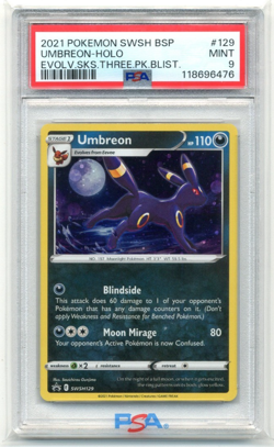 2021 Pokemon SWSH Black Star Promo 129 Umbreon Holo Evolving Skies PSA 9 - Image 1