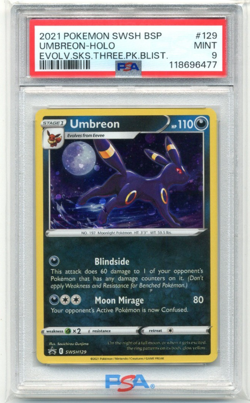 2021 Pokemon SWSH Black Star Promo 129 Umbreon Holo Evolving Skies PSA 9 - Image 3