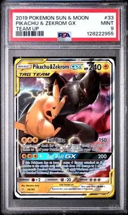 2019 Pokemon Team Up Card 33/181 Pikachu Zekrom GX Tag Team Graded PSA 9 - Image 1
