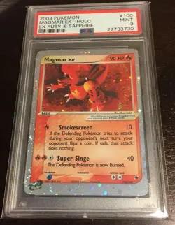Magmar Ex Holo Psa 9 Mint Ruby Sapphire Pokemon 2003 E Series #100 Nice Swirl - Image 1