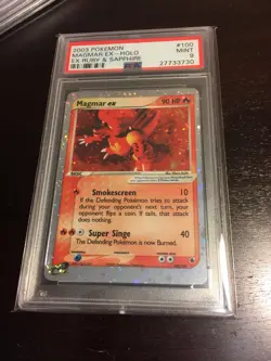 Magmar Ex Holo Psa 9 Mint Ruby Sapphire Pokemon 2003 E Series #100 Nice Swirl - Image 2