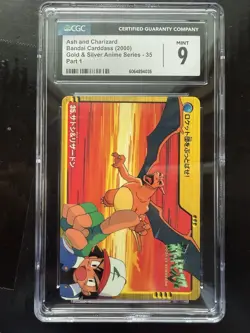 Pokemon Japanese Carddass 2000 35 Ash & Charizard Bandai Gold Silver Anime CGC 9 - Image 1