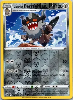 Galarian Perrserker 127/192 - Rebel Clash Rare Pokemon TCG NM Reverse Holofoil - Image 1