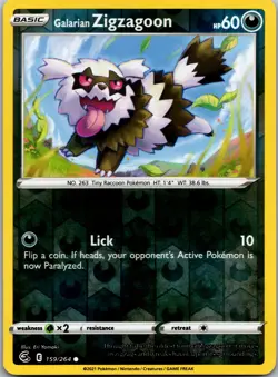 Galarian Zigzagoon 159/264 - SWSH08: Fusion Strike Pokemon NM Reverse Holofoil - Image 1
