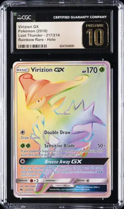 2018 POKEMON LOST THUNDER RAINBOW RARE- HOLO #217/214 VIRIZION GX CGC 10 PERFECT - Image 1