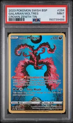 2023 POKEMON SWSH BLACK STAR PROMO CROWN ZENITH TIN #284 GALARIAN MOLTRES PSA 9 - Image 1
