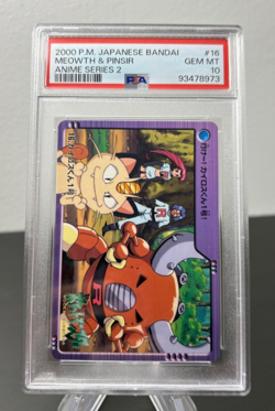 Pokemon 2000 PSA 10 MEOWTH & PINSIR #16 Japanese Bandai Anime Series 2 POP 4 - Image 1