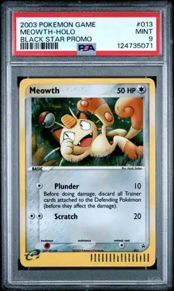 2003 WOTC EX Era Pokemon Blackstar Promo Card 013 Meowth Holo Swirl Graded PSA 9 - Image 1