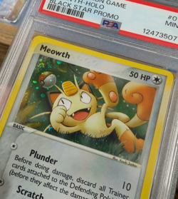 2003 WOTC EX Era Pokemon Blackstar Promo Card 013 Meowth Holo Swirl Graded PSA 9 - Image 3