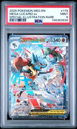 2025 Pokemon Mega Evolution Card 179/132 Lucario EX SIR Rare Graded PSA 9 - Image 1