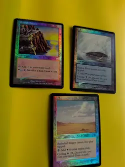 Land x3 Onslaught. MTG Card. Old vintage FOIL. Seaside Haven,Barren moor,Steppe - Image 1