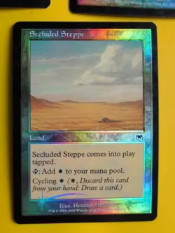 Land x3 Onslaught. MTG Card. Old vintage FOIL. Seaside Haven,Barren moor,Steppe - Image 2