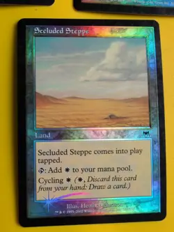 Land x3 Onslaught. MTG Card. Old vintage FOIL. Seaside Haven,Barren moor,Steppe - Image 3