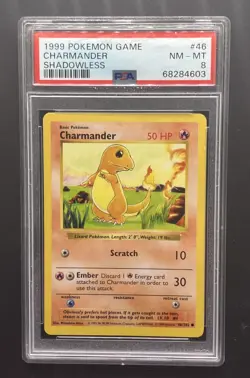 1999 POKEMON BASE SET SHADOWLESS #46/102 CHARMANDER PSA 8 NEAR - Image 1
