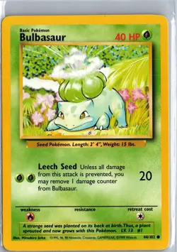 Bulbasaur 44/102 Common Base Set Unlimited Pokemon Near Mint - Image 1