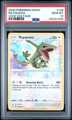 PSA 10!!! 2020 POKEMON SWORD & SHIELD VIVID VOLTAGE #138 RAYQUAZA - Image 1