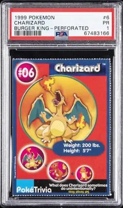 1999 POKEMON BURGER KING PERFORATED #6 CHARIZARD PSA 1 - Image 1