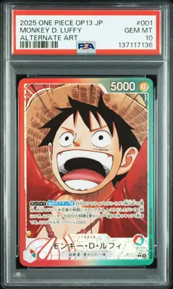 One Piece Monkey D. Luffy OP13-001 Japanese Carrying on His Will Alt Art- PSA 10 - Image 1