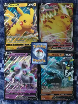 4 X JUMBO Oversized Pokemon Card Pikachu V VMAX Galarian Rapidash Urshifu V Exc - Image 1