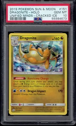 2019 Pokemon Dragonite Cracked Ice Holo 151/236 PSA 10 (Unified Minds) - Image 1