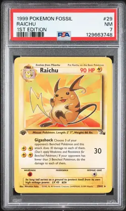 1999 POKEMON FOSSIL 1ST ED #29 RAICHU PSA 7 - Image 1