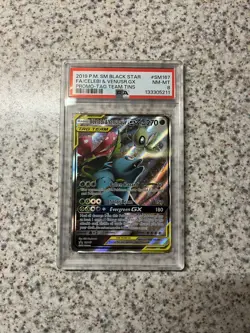 Pokemon TCG Celebi & Venusaur GX SM167 Sun Moon Tag Team Alt Art Promo PSA 8 NM - Image 1