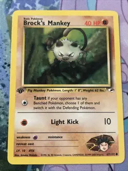 Brock's Mankey 67/132 1st Edition Gym Heroes Set WOTC Vintage Pokemon Card LP - Image 1