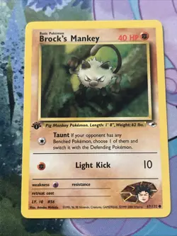 Brock's Mankey 67/132 1st Edition Gym Heroes Set WOTC Vintage Pokemon Card LP - Image 3