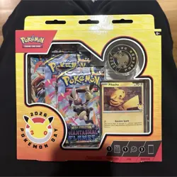 Pokemon TCG Pokemon Day 2026 Collection Box Pikachu Promo Card Coin Boosters - Image 1