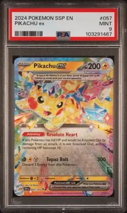 2024 POKEMON SSP EN-SURGING SPARKS #057 PIKACHU EX PSA 9 - Image 1