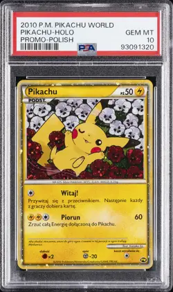 2010 POKEMON WORLD COLL POLISH PIKACHU-HOLO PSA 10 - Image 1