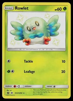 Pokemon Card - Rowlet Hidden Fates SV2/SV94 Shiny Holo Rare - Image 1