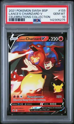 2021 POKEMON SWSH BLACK STAR PROMO CELEBRATIONS COLL LANCE'S CHARIZARD V PSA 10 - Image 1