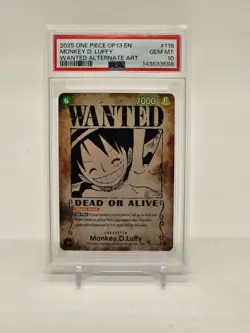 2025 One Piece OP13-118 EN Monkey D Luffy Wanted Alternate Art PSA 10 GEM MINT - Image 1