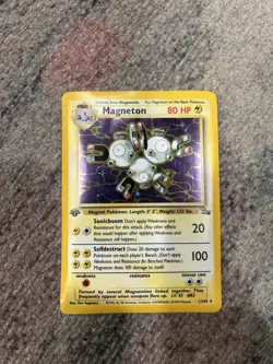 Pokemon TCG Magneton 11/62 Fossil Holo Rare Card 1st Edition Damaged - Image 1