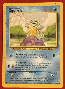 Pokemon TCG Squirtle 63/102 Base Set Unlimited WOTC Vintage HP - Image 1