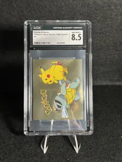 Squirtle & Pikachu 1999 Spanish Pokemon 2 Movie Sticker #A CGC 8.5 NM/Mint+ Gold - Image 1