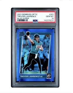 2021 Panini Donruss Optic Trevor Lawrence Blue Hyper Prizm Rated Rookie PSA 10 - Image 1