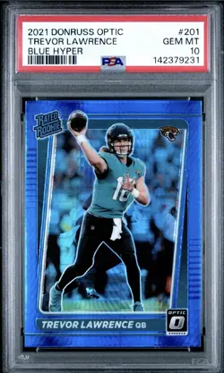 2021 Panini Donruss Optic Trevor Lawrence Blue Hyper Prizm Rated Rookie PSA 10 - Image 2