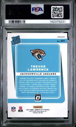 2021 Panini Donruss Optic Trevor Lawrence Blue Hyper Prizm Rated Rookie PSA 10 - Image 3